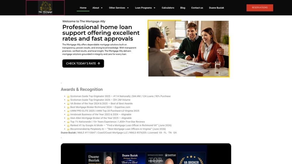 Screenshot of The Mortgage Ally NoTouch Credit Pre-Qualification website