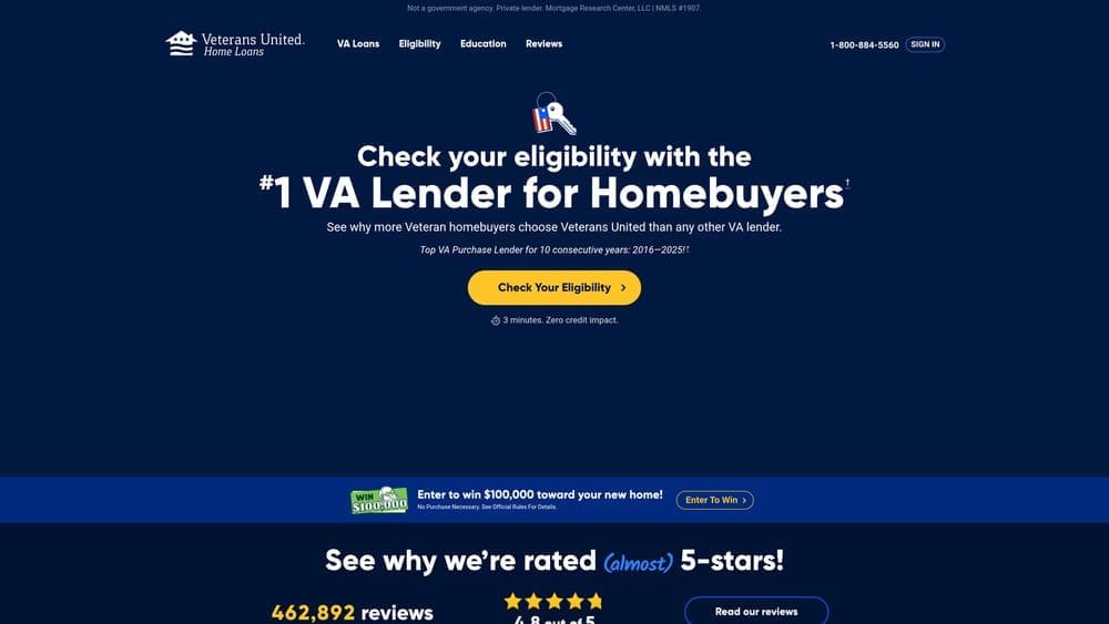 Screenshot of Veterans United website