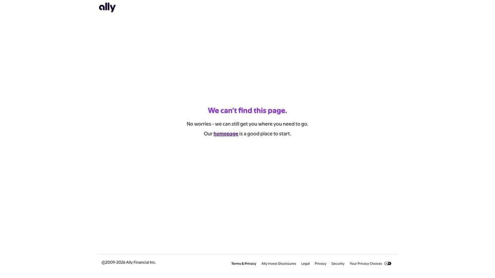 Screenshot of Ally Bank website
